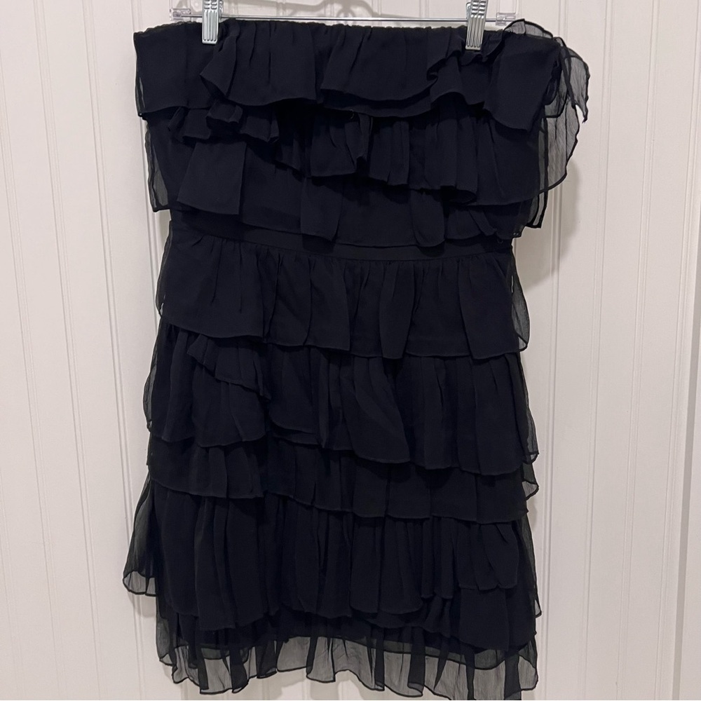 J.Crew Black Silk Dress Strapless Tiered Y2K 12 Fairy Witchy